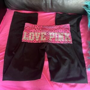 SOLD—VS Pink Fold Over Flare Leggings